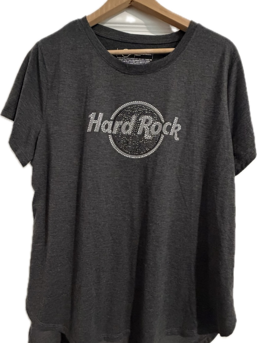 Hard Rock Cafe Charcoal Gray Women's Short Sleeve Tee with Rhinestone Logo